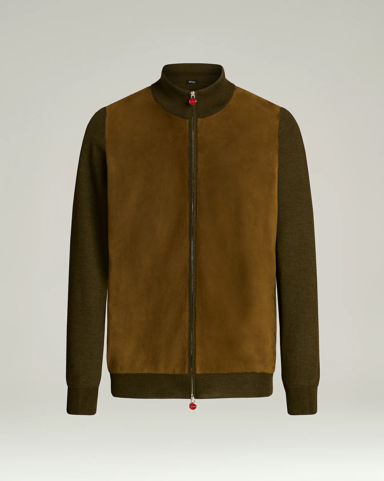 CASHMERE AND SILK BLEND JACKET WITH CONTRASTING DETAILS IN BROWN AND LAMBSKIN TRIM