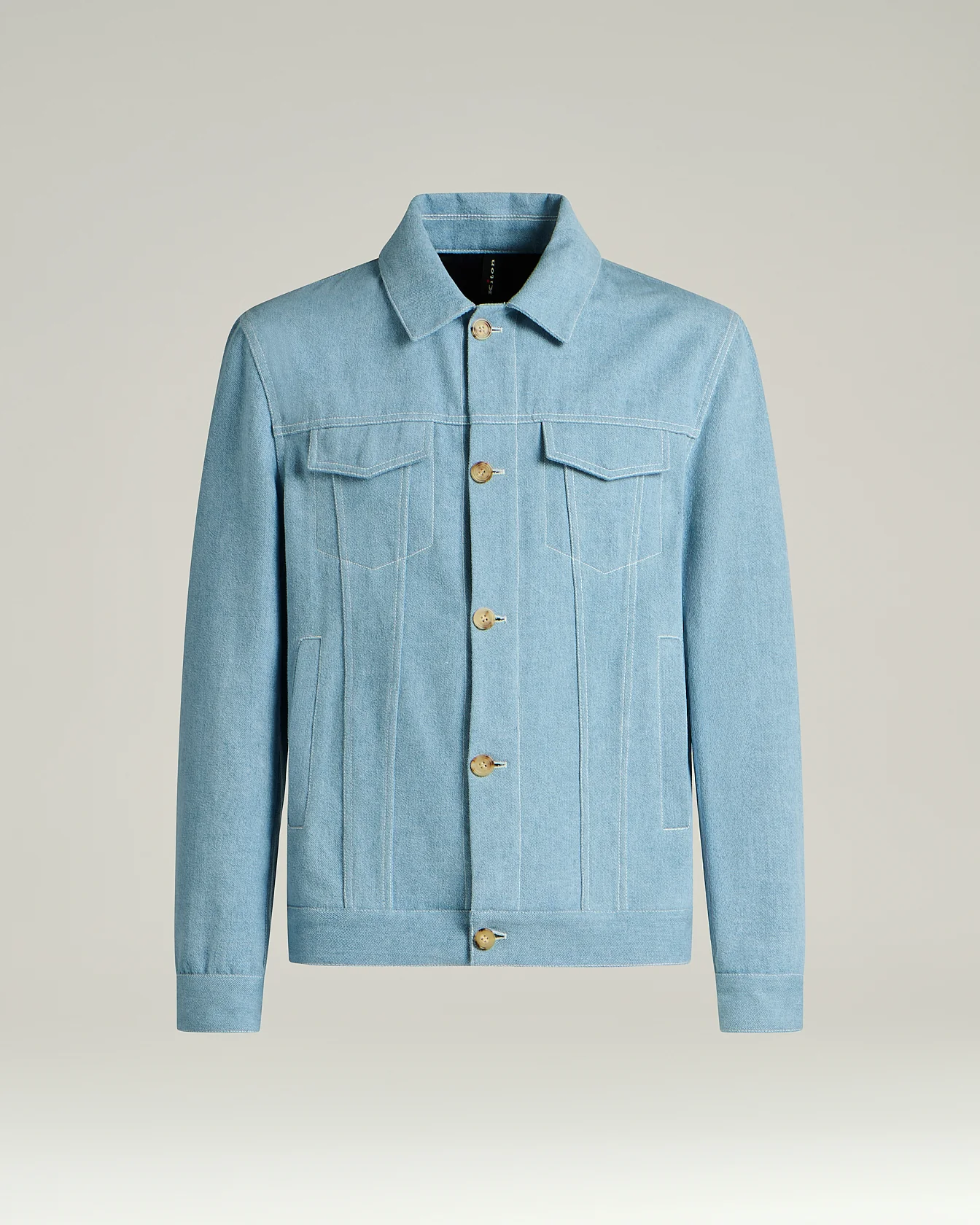 COTTON AZURE JACKET WITH LAMBSKIN DETAIL