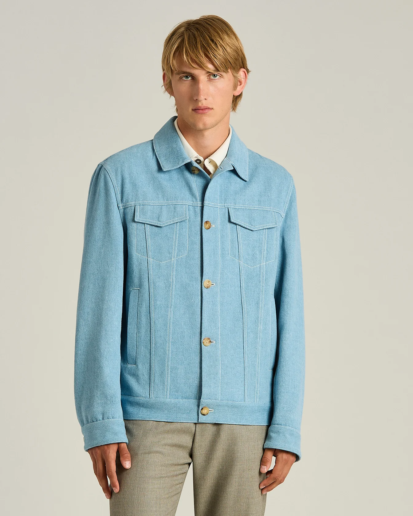 COTTON AZURE JACKET WITH LAMBSKIN DETAIL - Image 2