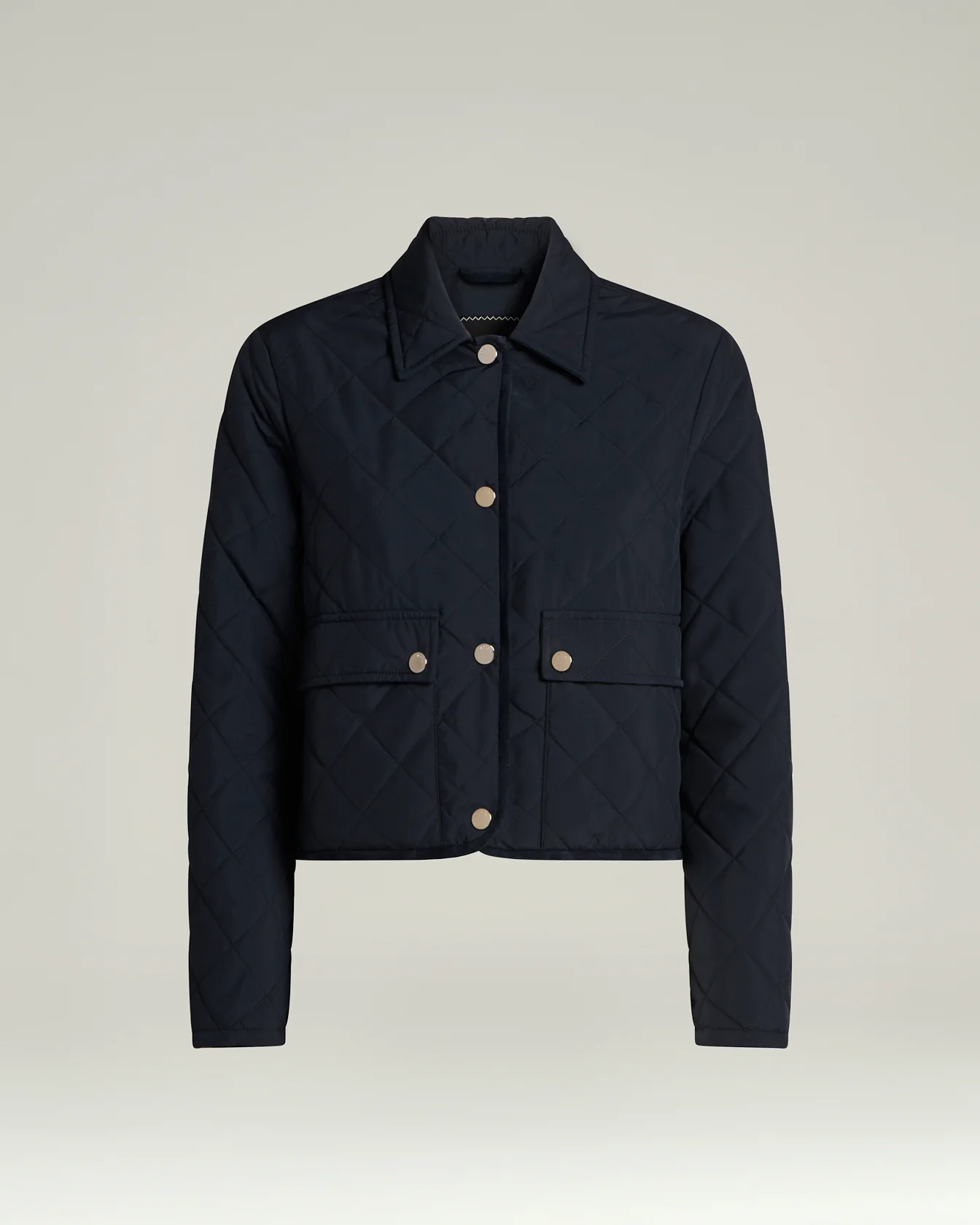 QUILTED BLUE JACKET WITH SIMPLE DESIGN WITH CALFSKIN DETAILS