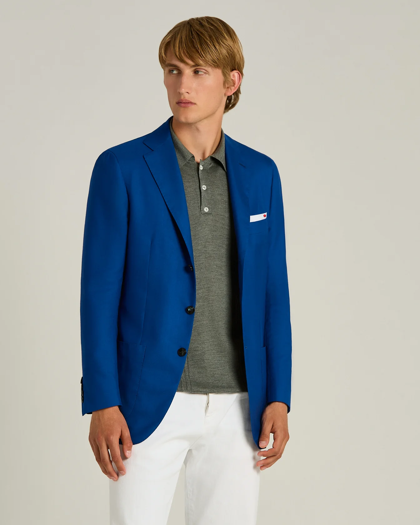 CASHMERE AND SILK SINGLE-BREASTED JACKET IN BLUE - Image 2