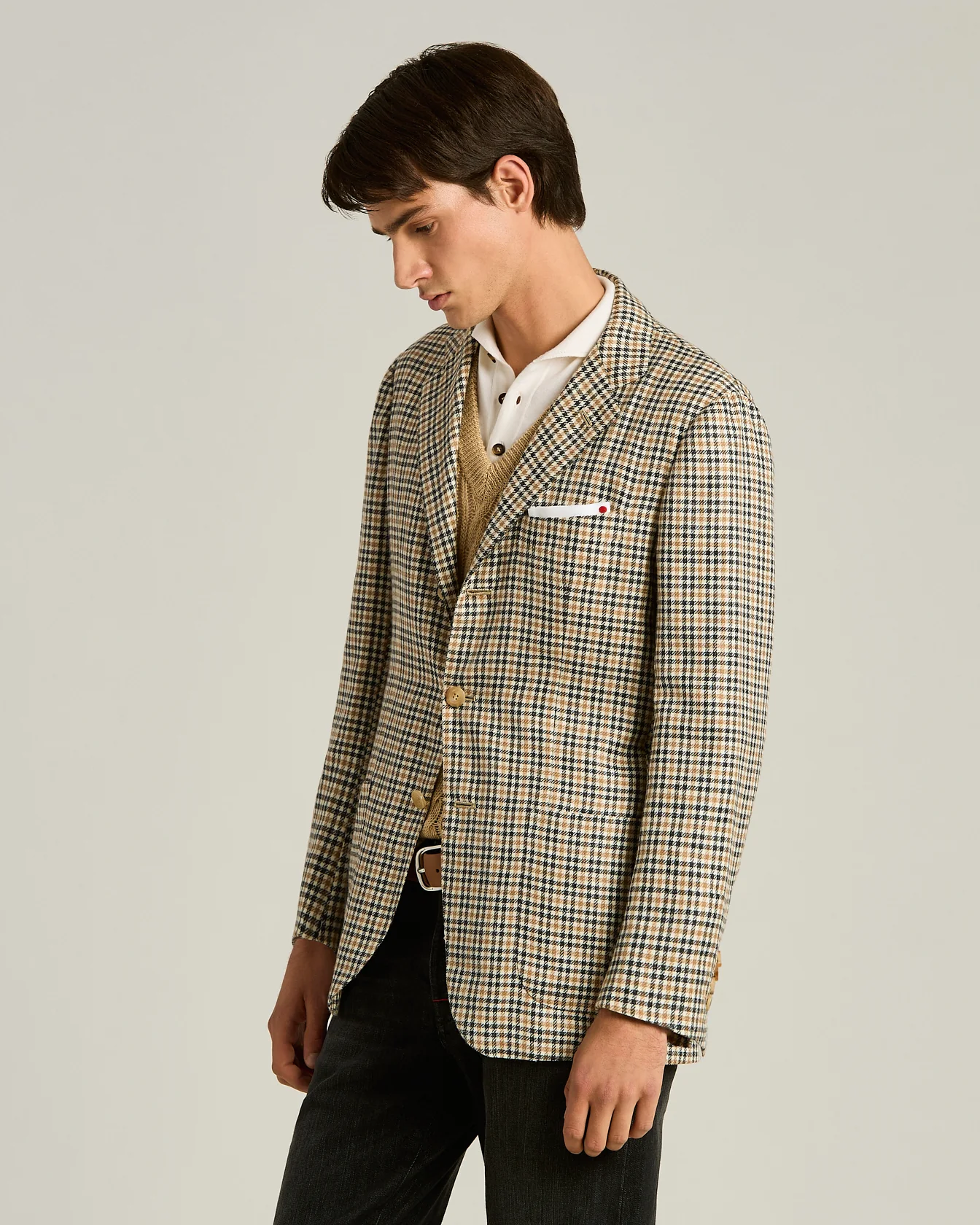 SINGLE-BREASTED JACKET WITH TAILORED MICRO PATTERN IN GREEN - Image 2