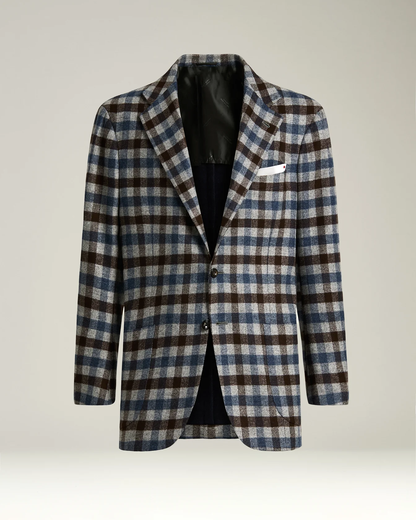 MEN’S CHECKED WOOL‑CASHMERE‑SILK JACKET IN MEDIUM GREY