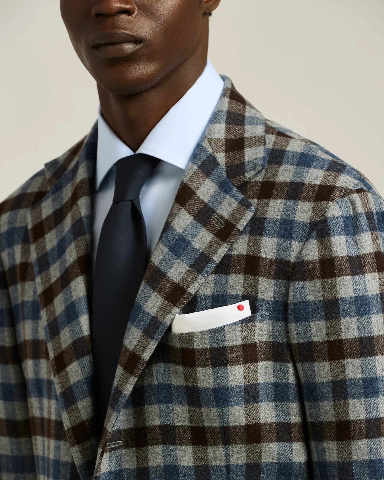 MEN’S CHECKED WOOL‑CASHMERE‑SILK JACKET IN MEDIUM GREY - Image 4