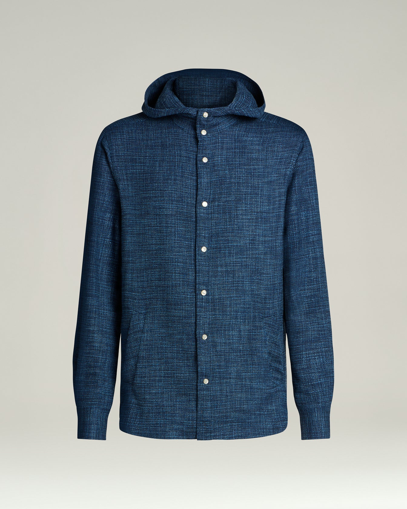NATURAL FIBRE BLEND HOODED OVERSHIRT IN BLUE