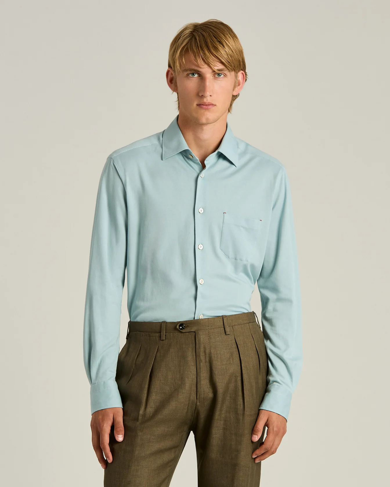 COTTON JERSEY SHIRT IN AZURE - Image 2