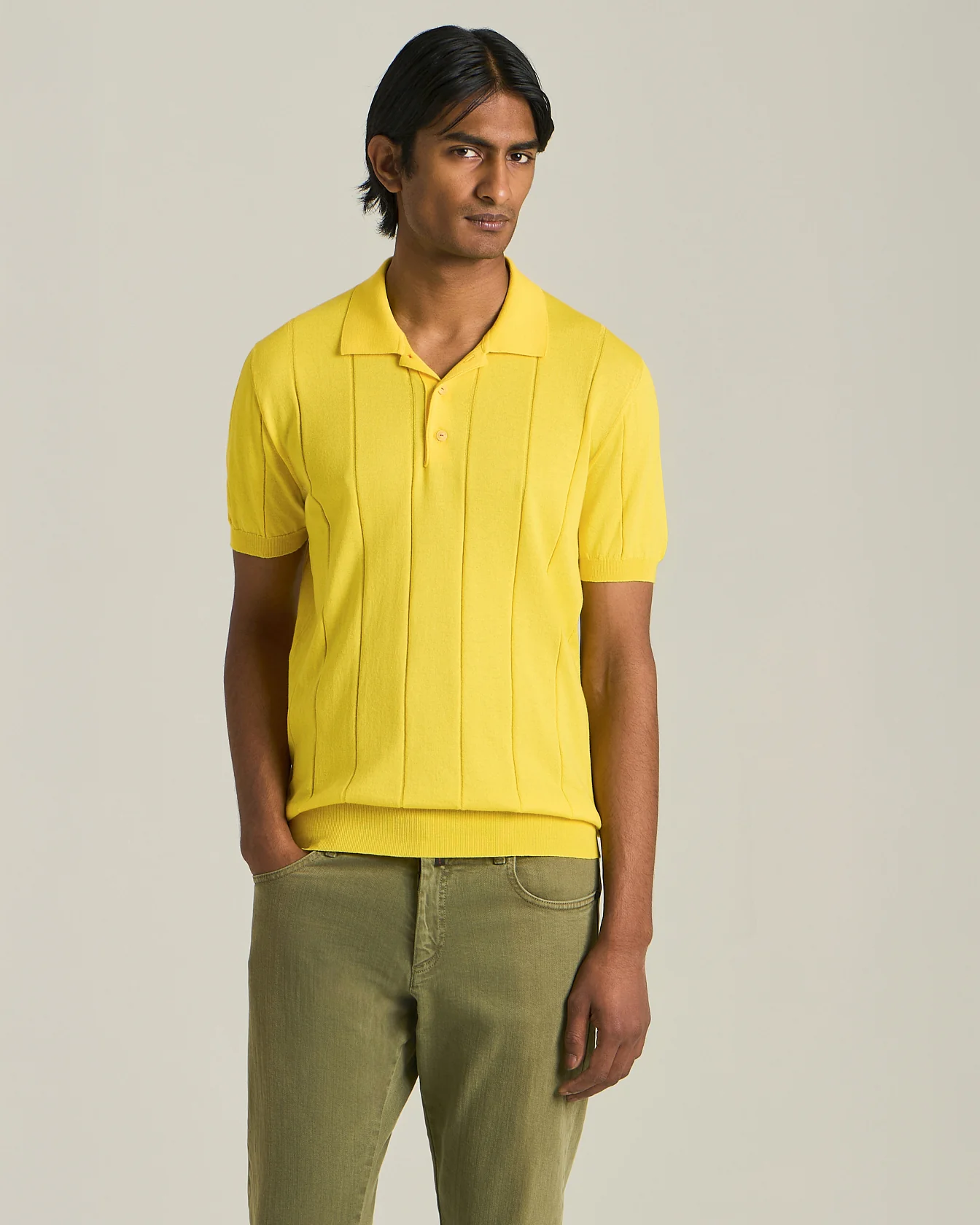 COTTON POLO SHIRT WITH RIBBED PATTERN - Image 2