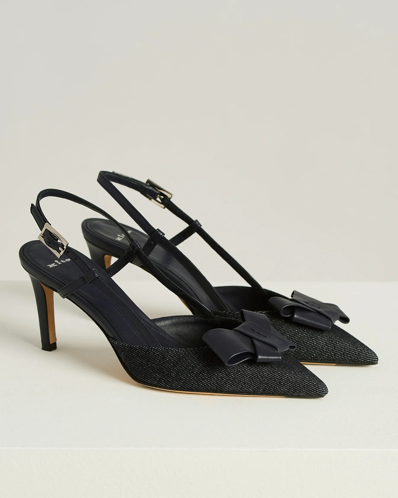SLINGBACK COURT SHOE WITH STRAP IN BLUE CALFSKIN AND COTTON - Image 2
