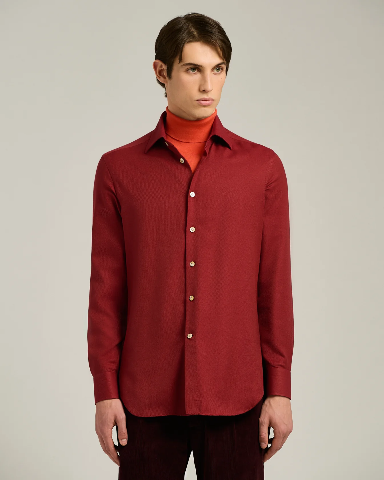 BURGUNDY COTTON AND CASHMERE FLANNEL SHIRT - Image 2