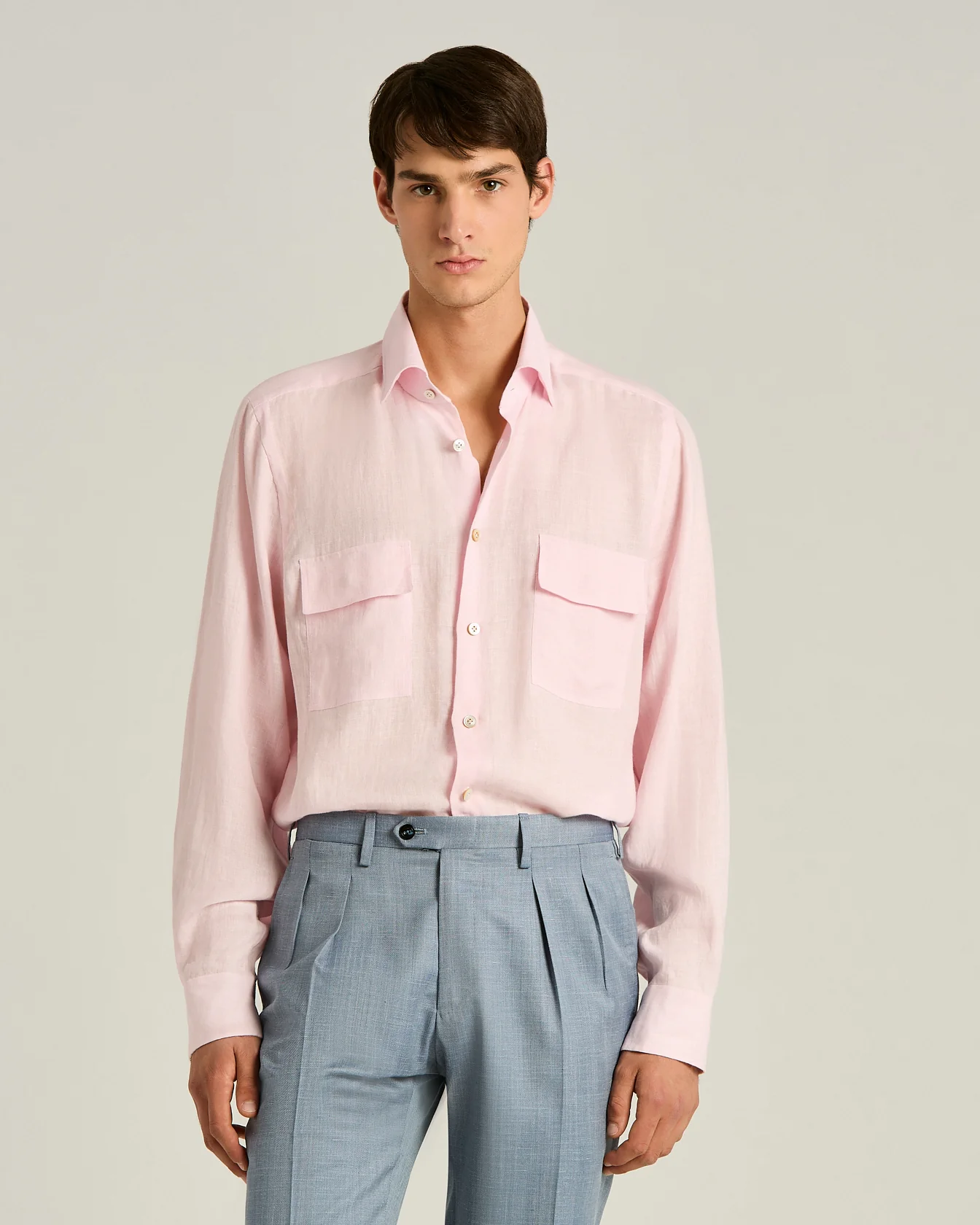 LINEN SHIRT WITH PATCH POCKETS IN ROSE - Image 2