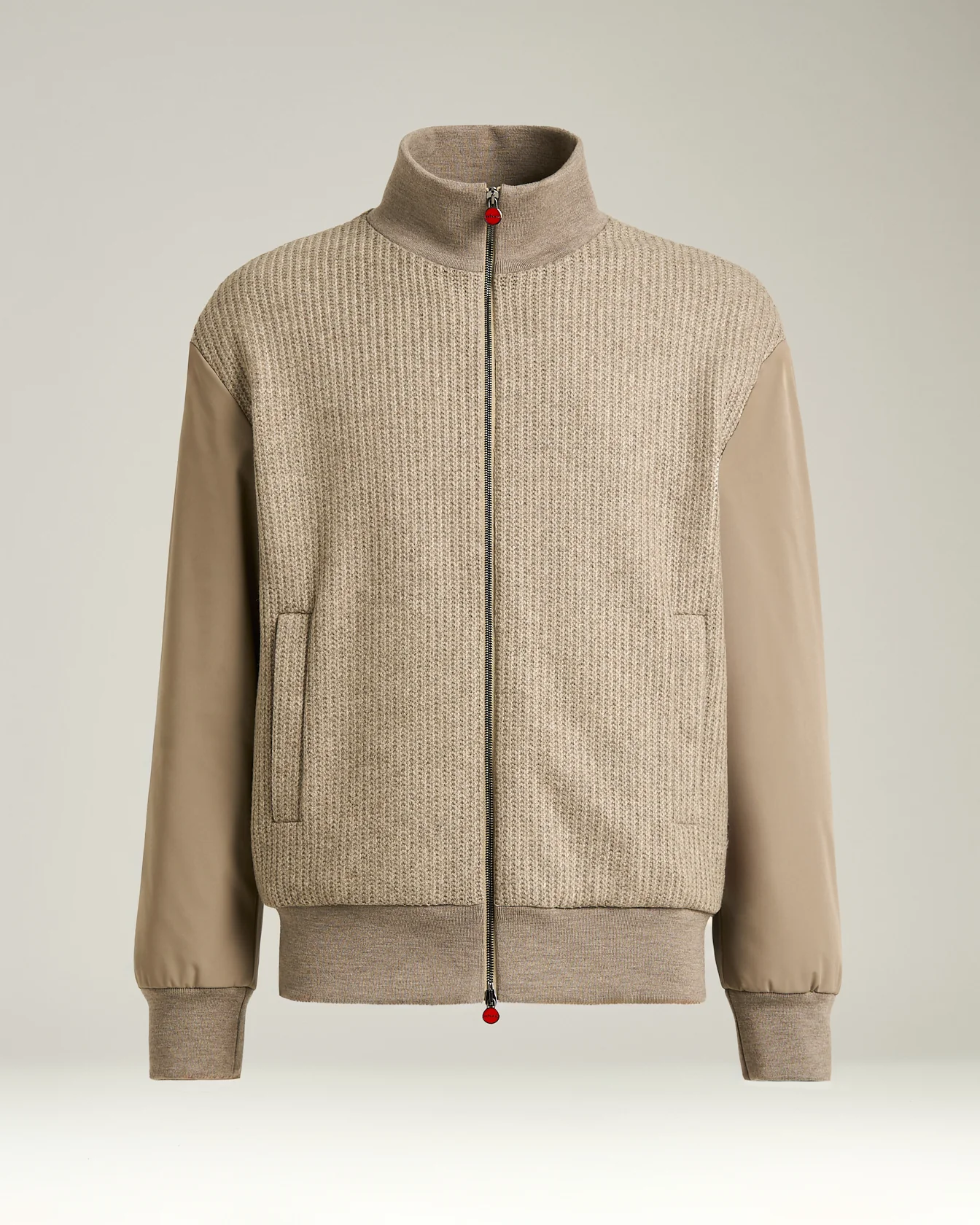 BOMBER IN TAUPE WOOL BLEND AND TECHNICAL FABRIC