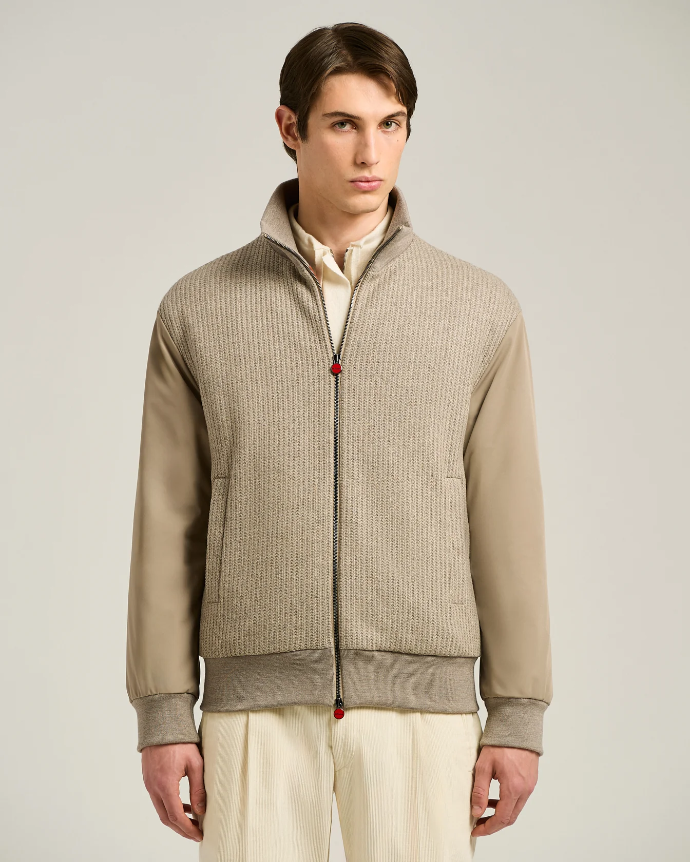 BOMBER IN TAUPE WOOL BLEND AND TECHNICAL FABRIC - Image 2