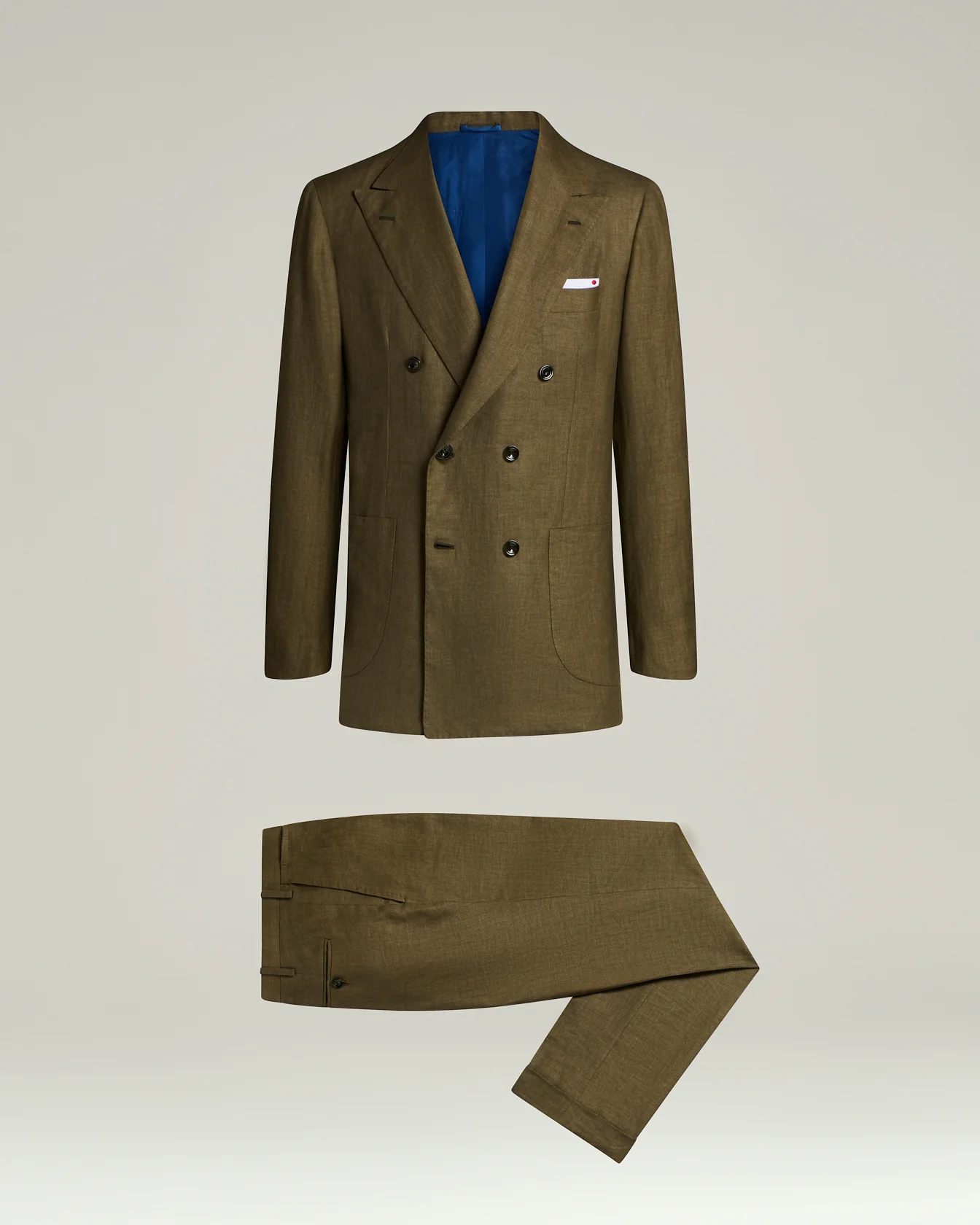 LINEN AND WOOL BLEND DOUBLE-BREASTED BROWN SUIT