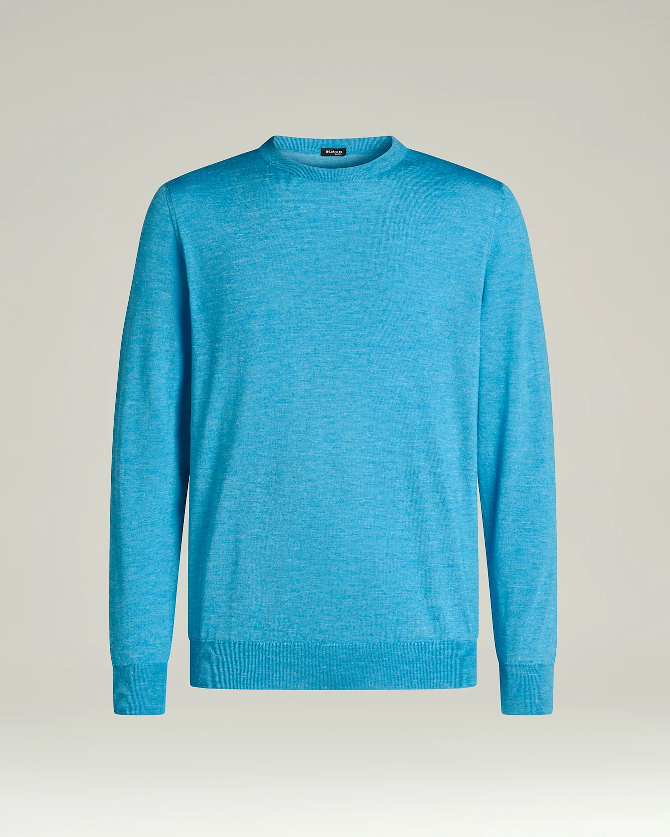 SILK, CASHMERE AND LINEN BLEND CREW NECK SWEATER IN LIGHT TURQUOISE