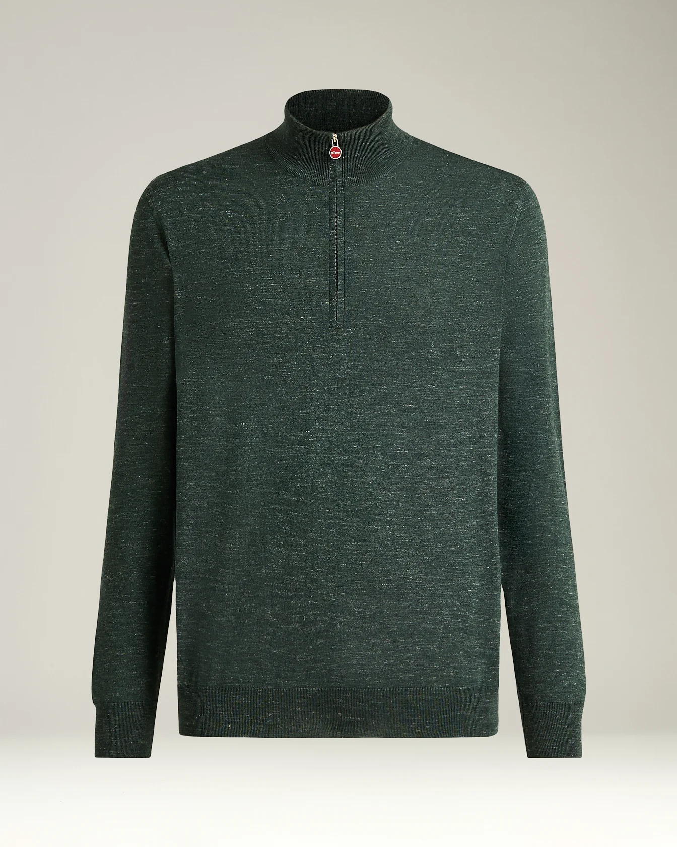 GREEN PINE ZIP-NECK SWEATER IN SILK, CASHMERE AND LINEN