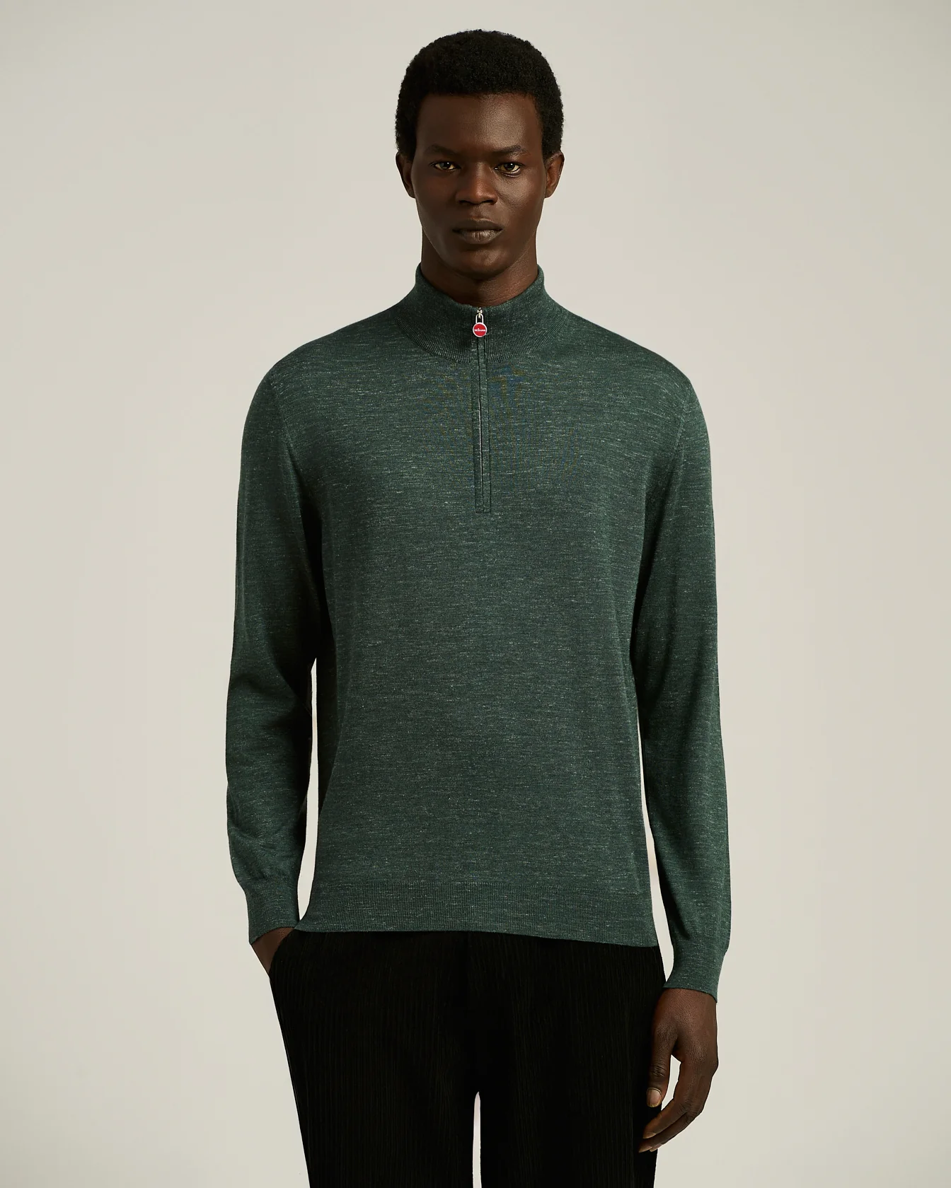 GREEN PINE ZIP-NECK SWEATER IN SILK, CASHMERE AND LINEN - Image 2