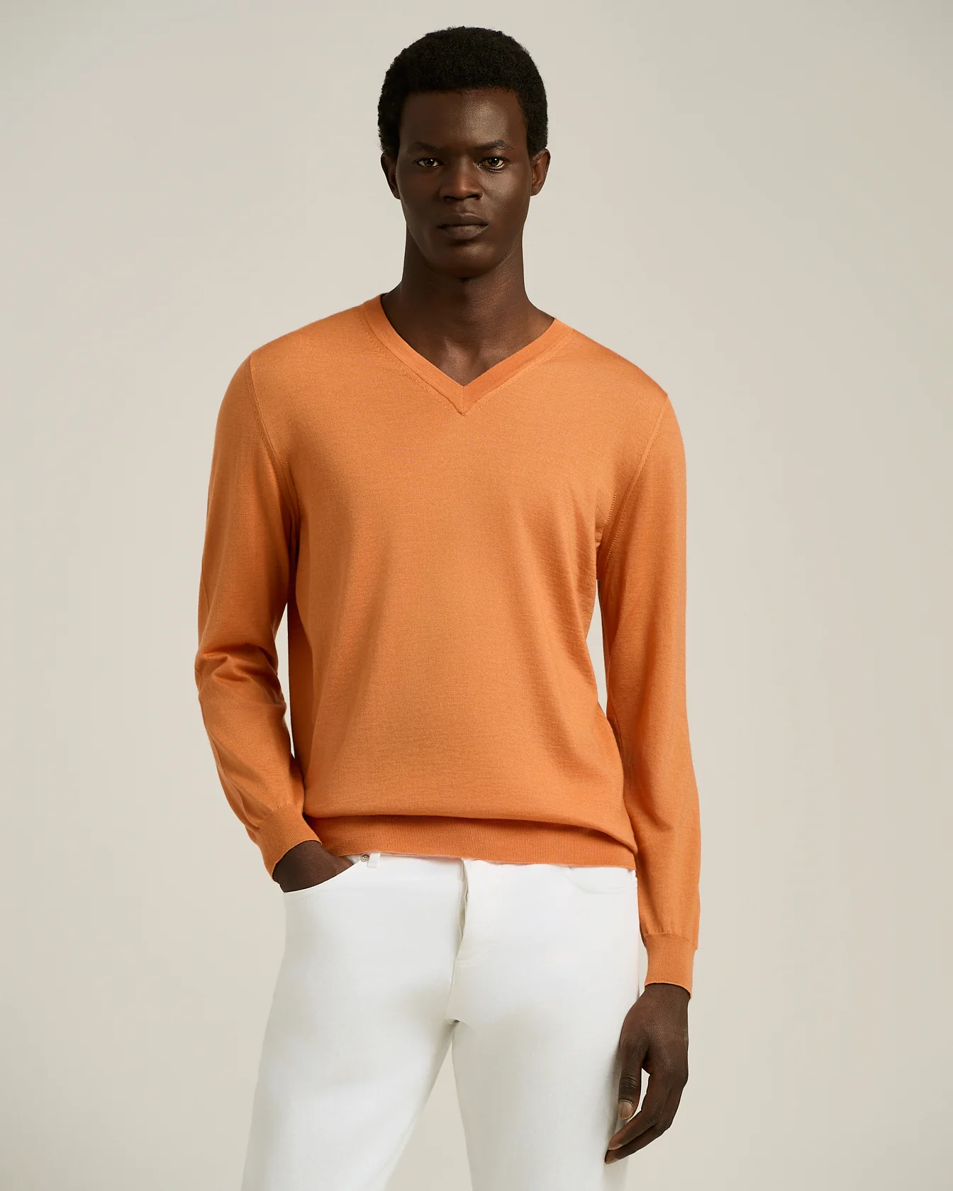 MANGO ORANGE V-NECK SWEATER IN CASHMERE AND SILK - Image 2